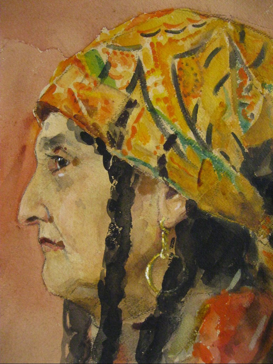 Large Lavis - Watercolor - Gypsy Or Oriental Woman - Late 19th Early 20th Century --photo-2