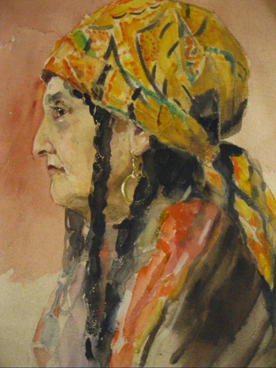 Large Lavis - Watercolor - Gypsy Or Oriental Woman - Late 19th Early 20th Century -