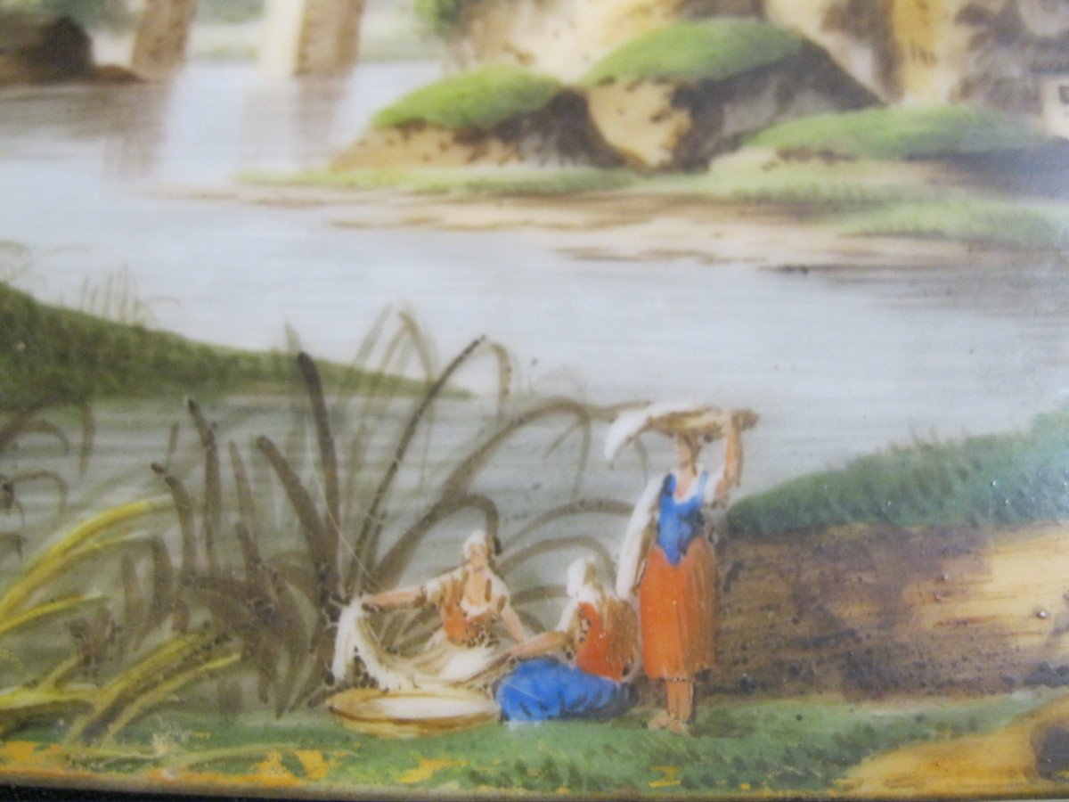 Eighteenth Landscape - Painting On Porcelain Plate - Circa 1830-photo-3