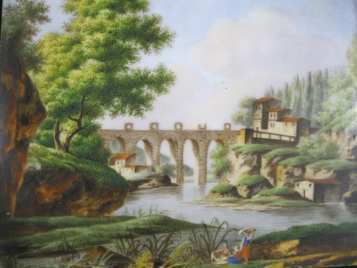 Paysage XVIIIe - Peinture Sur Plaque De Porcelaine - Circa 1830