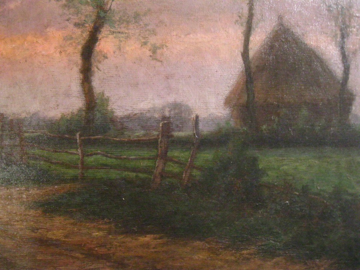 Landscape In The Setting Sun. Shepherd And Sheep. Oil On Canvas 19th. Barbizon 52x71cm Signed-photo-4