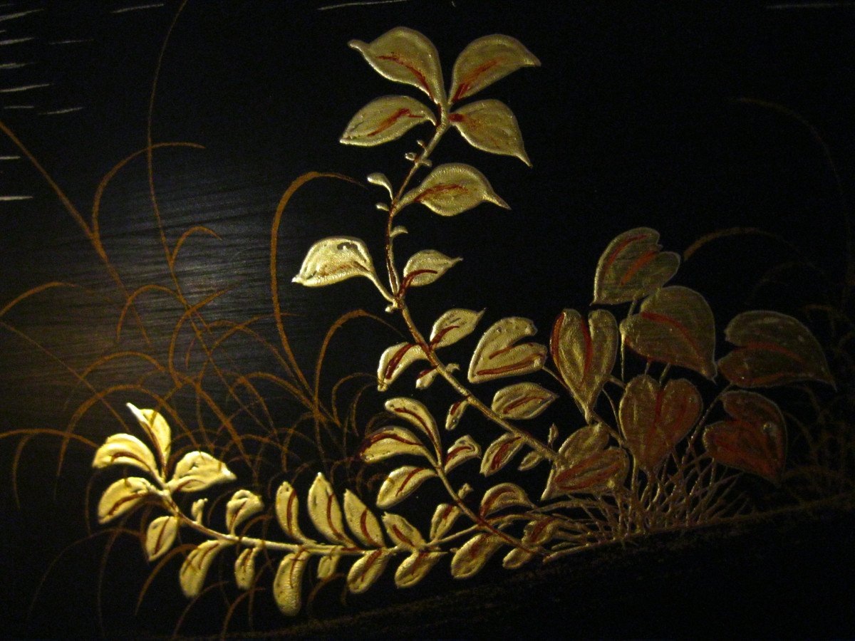 Large Lacquer From Vietnam - Asia / Black Lacquer & Gold Paint / 80 X 40 Cm-photo-5