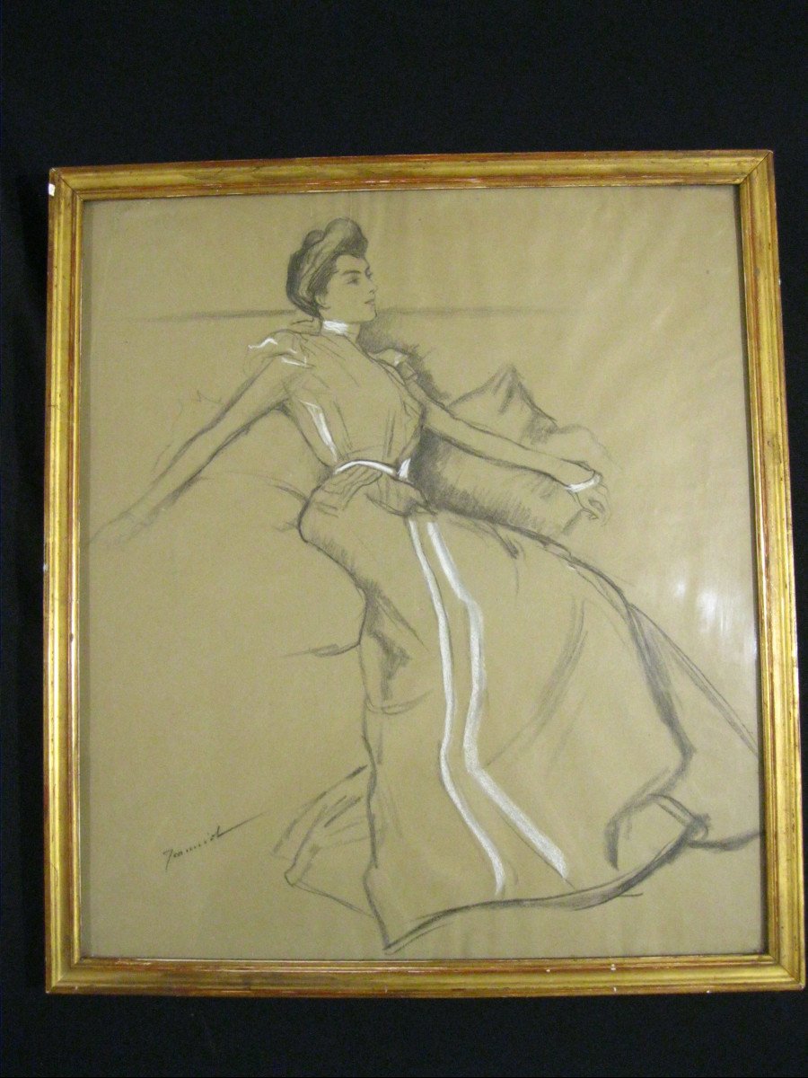 Pierre Georges Jeanniot - Beautiful Elegant - Large Drawing - Belle Époque - Circa 1890-1910-photo-2