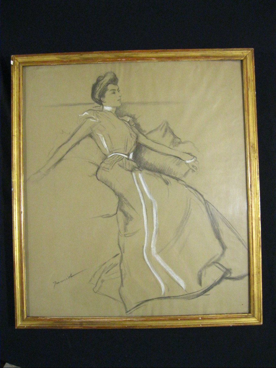 Pierre Georges Jeanniot - Beautiful Elegant - Large Drawing - Belle Époque - Circa 1890-1910-photo-3