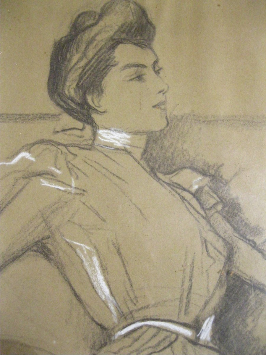 Pierre Georges Jeanniot - Beautiful Elegant - Large Drawing - Belle Époque - Circa 1890-1910-photo-4