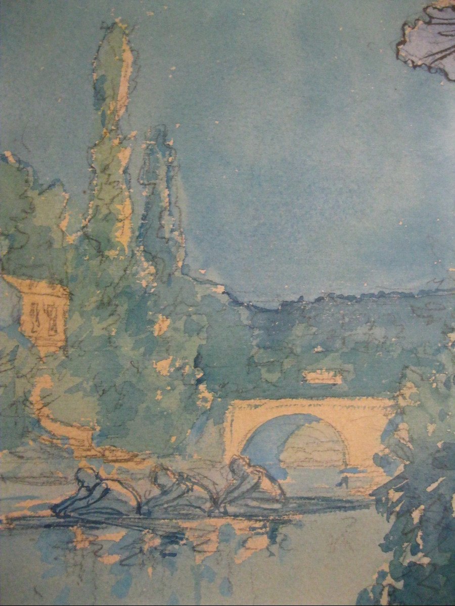 Léon Dax (actif Fin 19e) - Belle élégante 1900 - Grande Aquarelle 45 X 68 Cm -photo-2