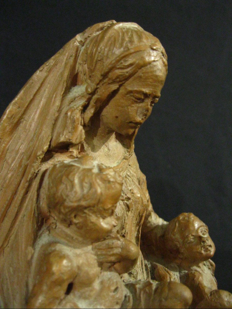 Virgin And Child Jesus And Saint John The Baptist - Terracotta - E. Thomasson 19th-20th-photo-1