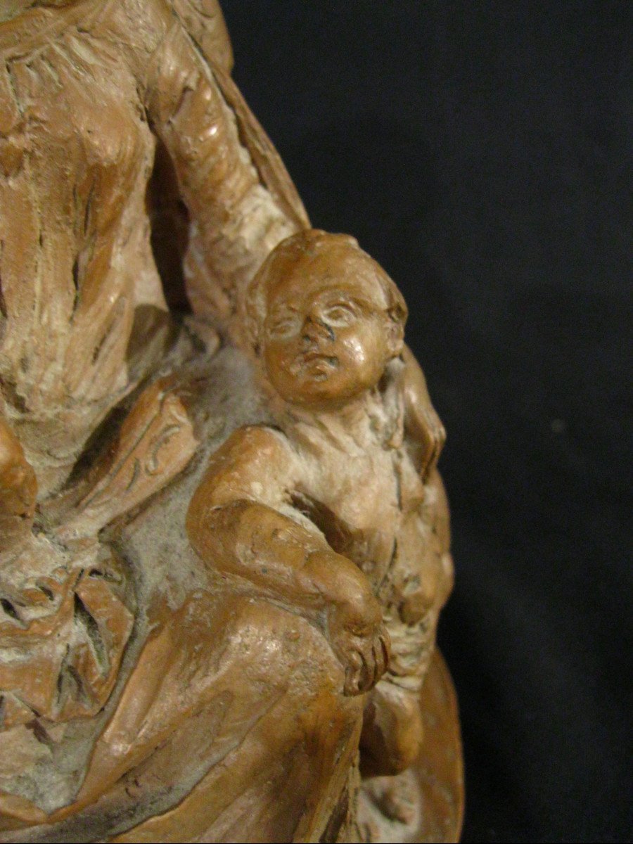 Virgin And Child Jesus And Saint John The Baptist - Terracotta - E. Thomasson 19th-20th-photo-3