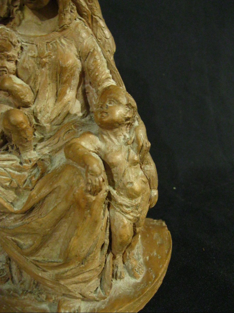 Virgin And Child Jesus And Saint John The Baptist - Terracotta - E. Thomasson 19th-20th-photo-4