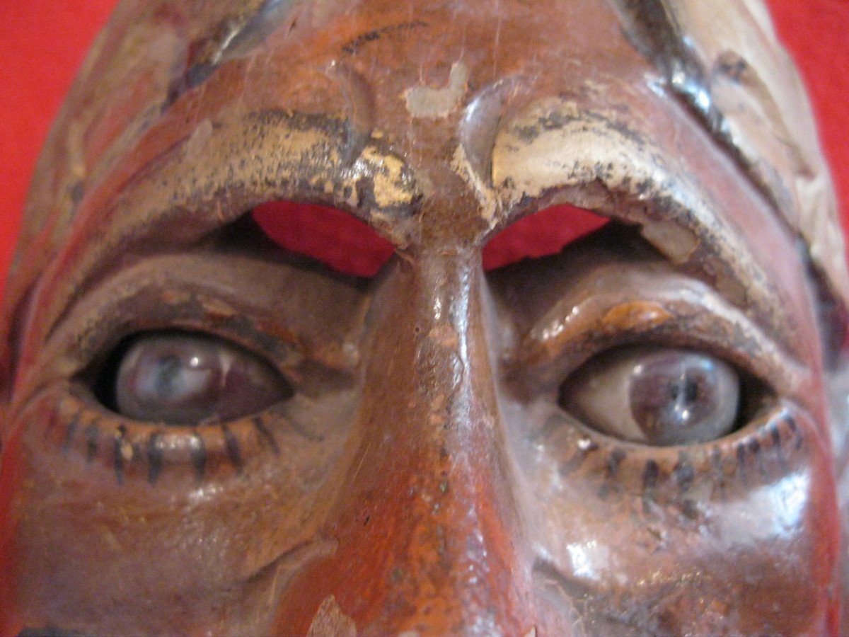 Guatemala - Masque De Cérémonie En Bois Sculpté Avec Yeux En Verre. Début XXe-photo-2