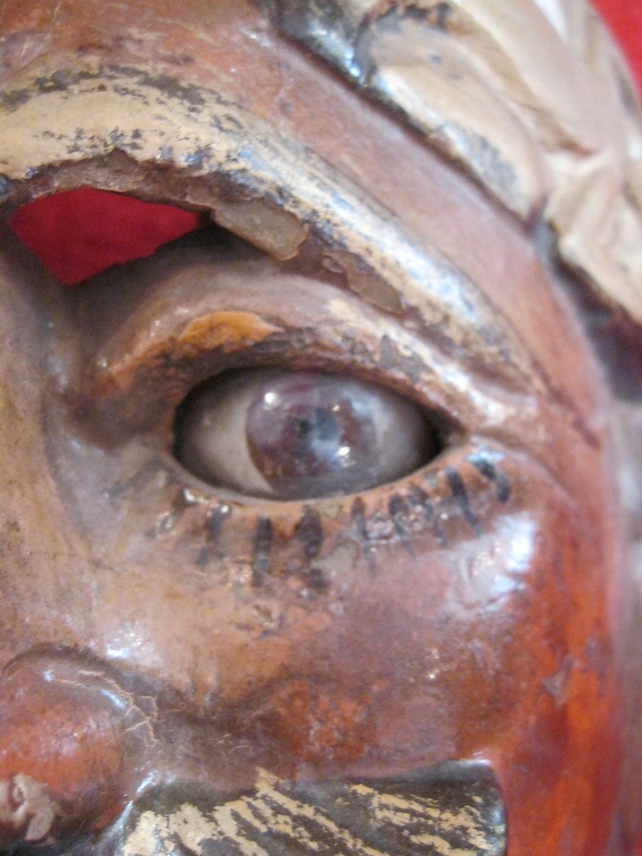Guatemala - Carved Wooden Ceremonial Mask With Glass Eyes. Early 20th Century-photo-1