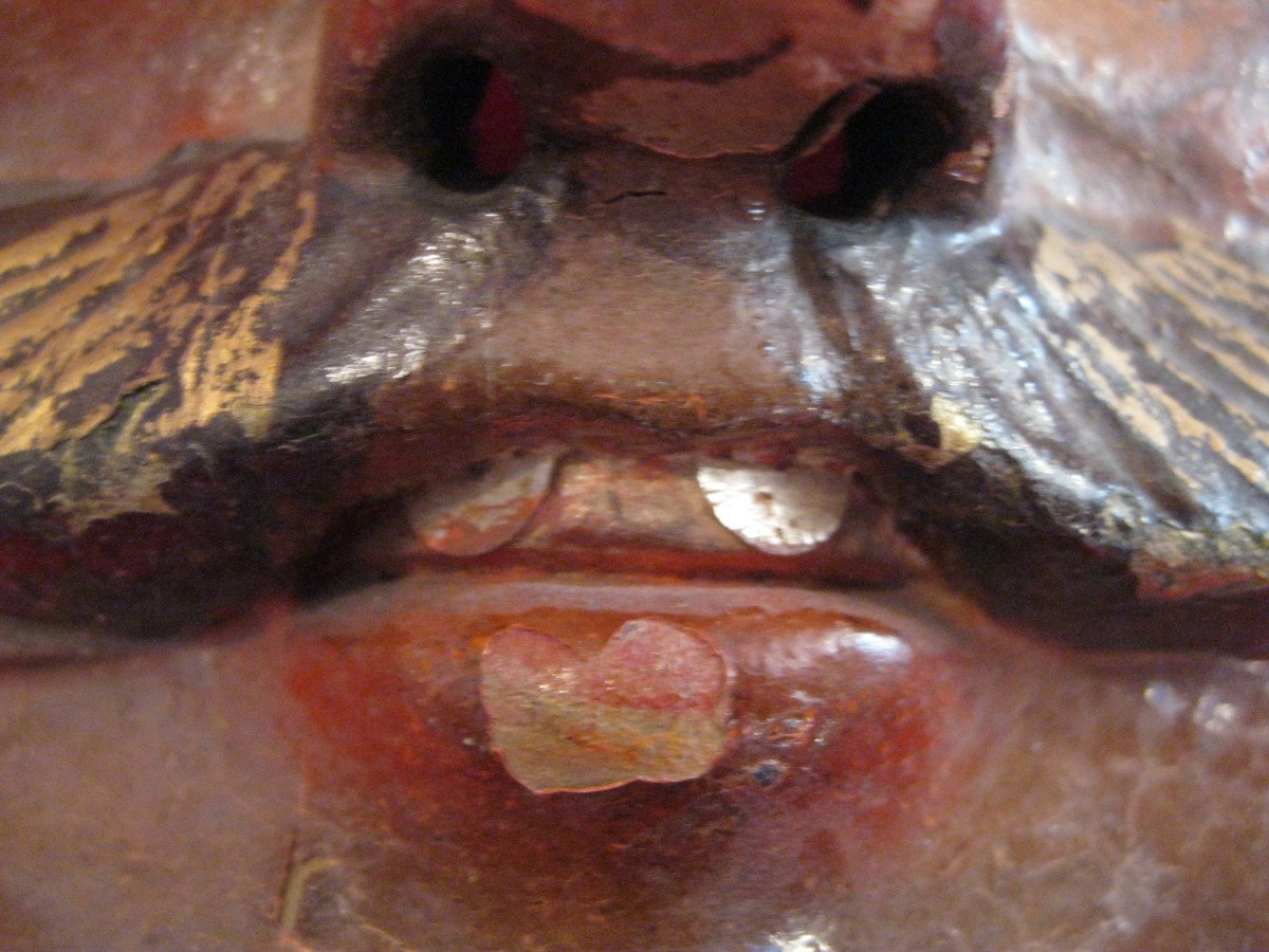 Guatemala - Carved Wooden Ceremonial Mask With Glass Eyes. Early 20th Century-photo-2
