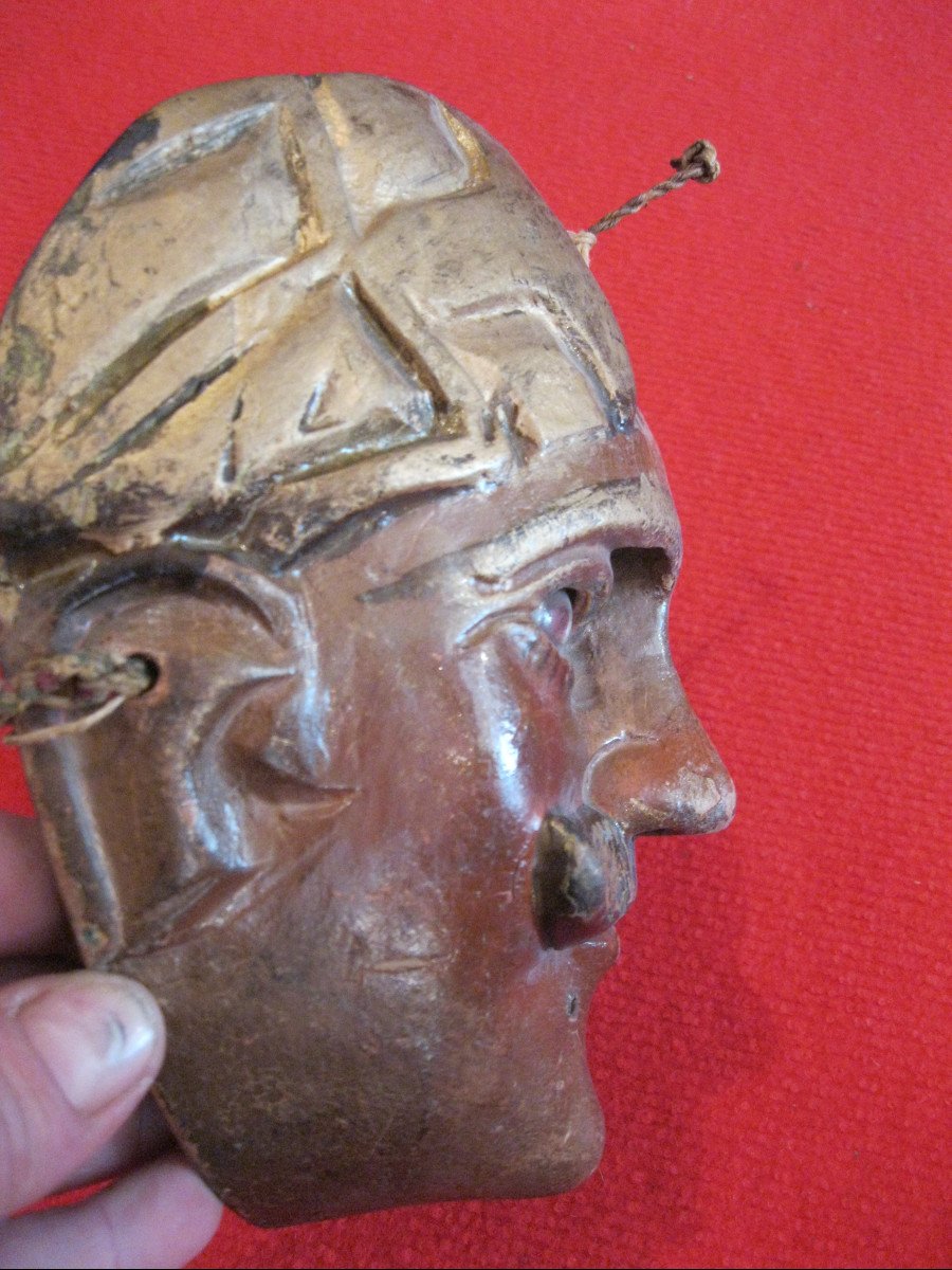 Guatemala - Carved Wooden Ceremonial Mask With Glass Eyes. Early 20th Century-photo-3