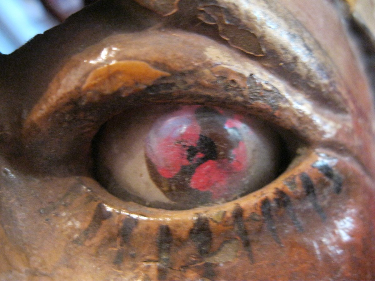 Guatemala - Masque De Cérémonie En Bois Sculpté Avec Yeux En Verre. Début XXe-photo-7