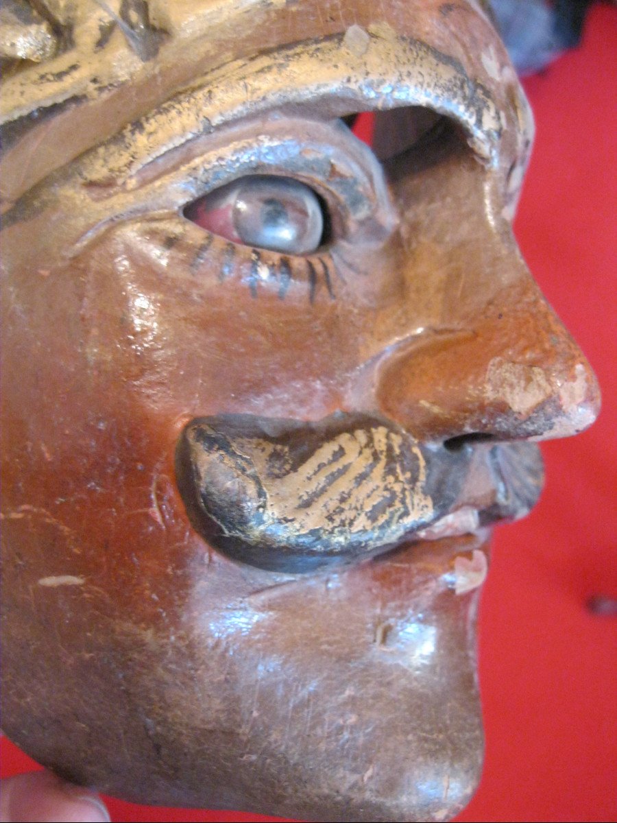 Guatemala - Carved Wooden Ceremonial Mask With Glass Eyes. Early 20th Century-photo-8