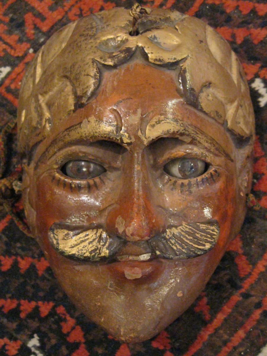 Guatemala - Carved Wooden Ceremonial Mask With Glass Eyes. Early 20th Century