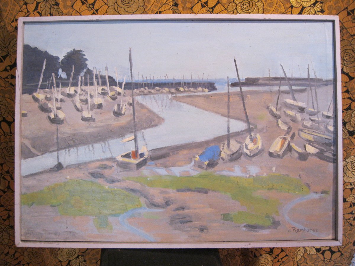 Pornic - The Port At Low Tide - Oil On Wood - Didier Reinharez-photo-2