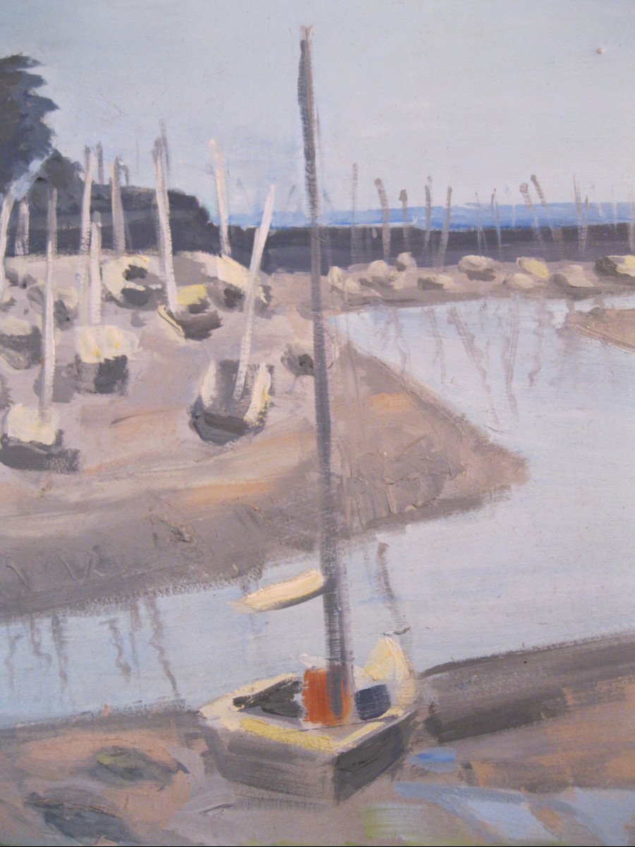 Pornic - The Port At Low Tide - Oil On Wood - Didier Reinharez-photo-3