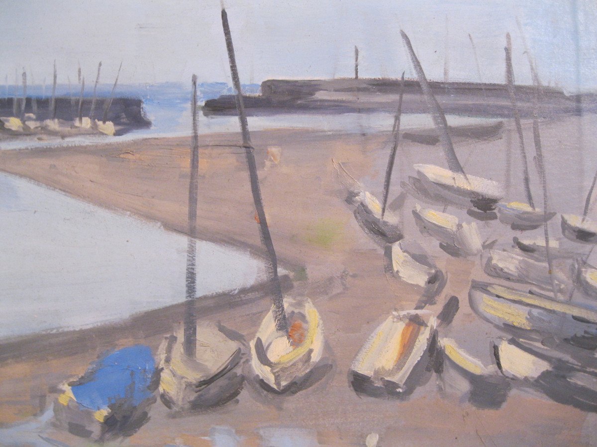 Pornic - The Port At Low Tide - Oil On Wood - Didier Reinharez-photo-2