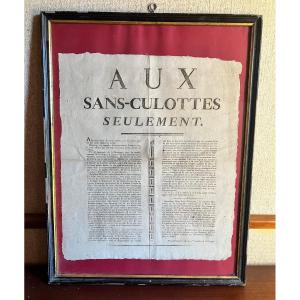 Rarissime Affiche / Placard Révolutionnaire « Aux Sans-Culottes Seulement » . 1792-1794