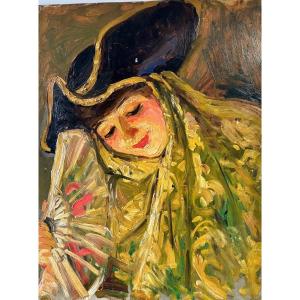 Personnage des Contes d’Hoffmann (voir Opéra de Toulon) - Attribué à Claire Maliquet 1878-1964 - Huile Sur Bois