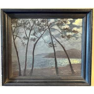 Vincent Ambrosini 1905-1982 - Moonlight Over The Sea - Oil On Panel