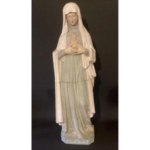  Cœur Immaculé De La Vierge Marie - Grande Sculpture émaillée 108 Cm - Signée Et Datée 1880 