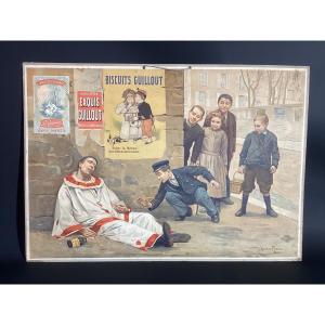 Old Advertising Poster Guillout Biscuits By Chocarne-moreau Circa 1910 - 44x63 Cm