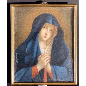 Anna Gardell Ericson 1853-1939 - Miniature  - Vierge  D’après Giovanni Salvi Sassoferrato 