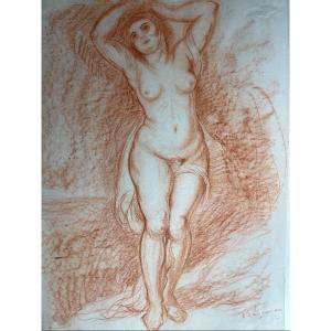 Paul Paquereau 1871-1950 Sanguine - Female Nude - 53 X40 Cm
