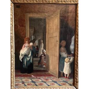 Madame Cavé née Blavot 1809-1883 - " Le lever " ou " la toilette " huile sur toile c1855
