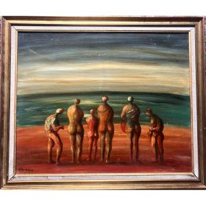Sylvain Vigny 1903-1970 Huile/toile " La plage " Expressionisme 73x60 cm
