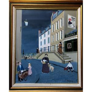 Redard dit Sacha 1929-2015 Huile / Toile " Vue de Montmartre " Art naïf