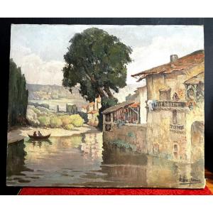 Pont-en-Royans - Huile sur toile - Signature à identifier - 1932 - Isère