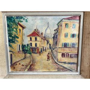 View Of Montmartre - Oil On Paper - Paco Moreno (frank A. Brown) - Circa 1925