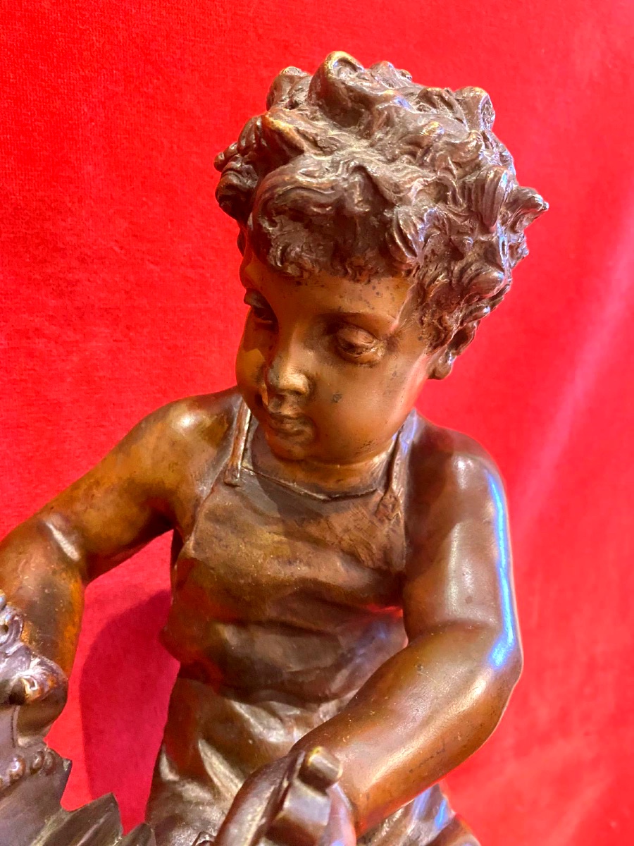 Bronze “child Blacksmiths” By Cyprian Godebski-photo-2