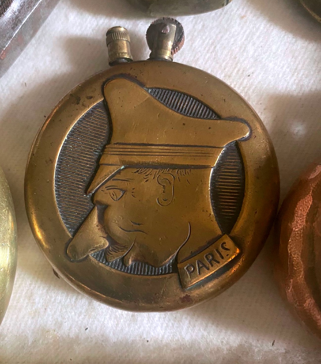 Bronze And Brass Trench Lighter Poilu Soldier-photo-4