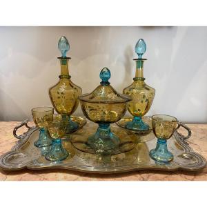 George Sand Model Enameled Glass Liqueur Carafes