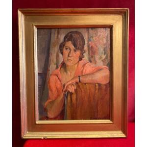 Oil On Canvas Signed Seated Woman Odette Des Garets