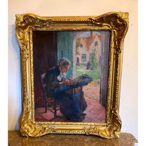 Tableau « dentellière à Bruges » de Suzanne Hurel