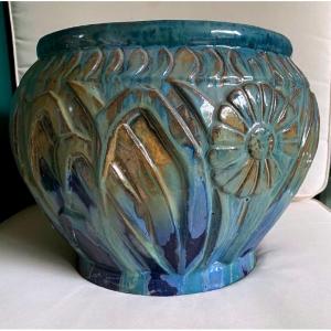 Glazed Stoneware Flowerpot By Méténier