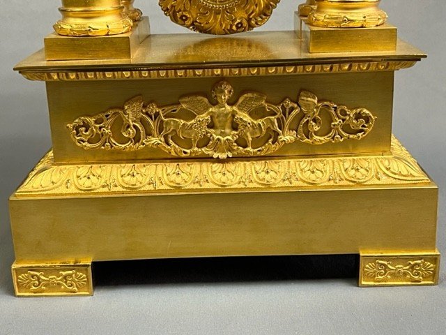 Clock In Gold Bronze With Four Columns, Restoration Period-photo-3