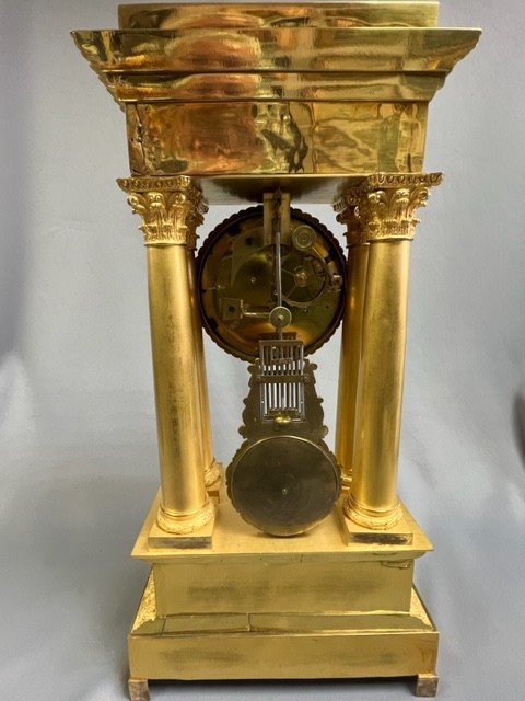 Clock In Gold Bronze With Four Columns, Restoration Period-photo-7