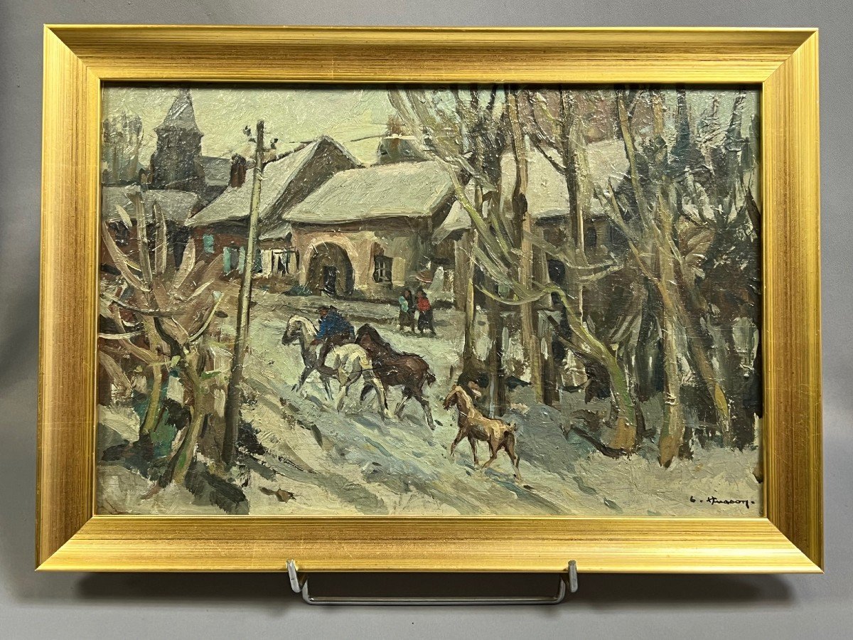 Léon Husson Painter From Lorraine (1898-1983) "winter In The Village"-photo-2