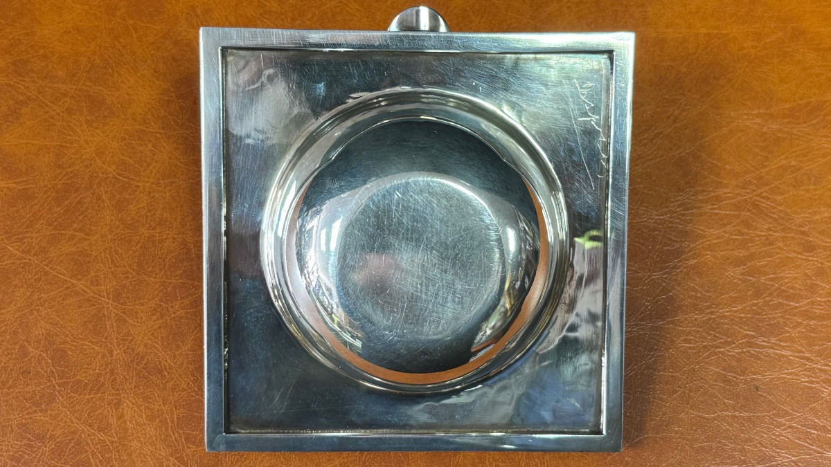 Hammered Silver Metal Ashtray Signed Jean Després 10.5 X 10.5 Cm, Weight 180g-photo-1