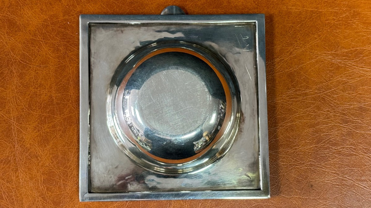 Hammered Silver Metal Ashtray Signed Jean Després 10.5 X 10.5 Cm, Weight 180g-photo-4