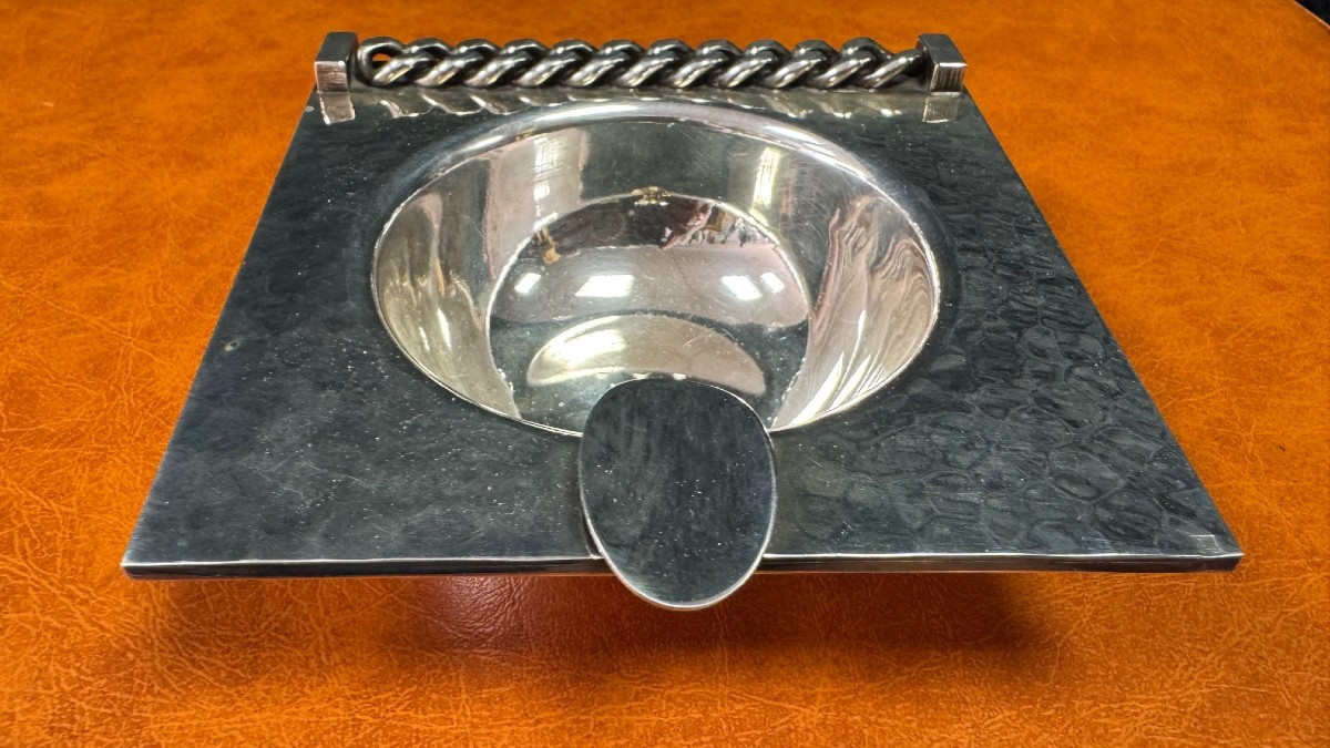 Hammered Silver Metal Ashtray Signed Jean Després 10.5 X 10.5 Cm, Weight 180g-photo-6