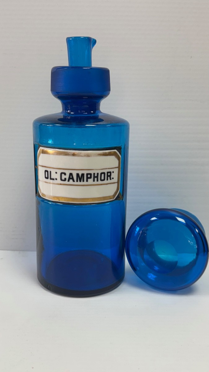 Pot De Pharmacie Bleu Avec Plaque De Porcelaine XIX°-photo-2