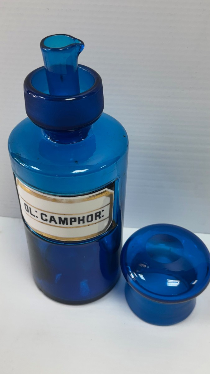 Pot De Pharmacie Bleu Avec Plaque De Porcelaine XIX°-photo-1