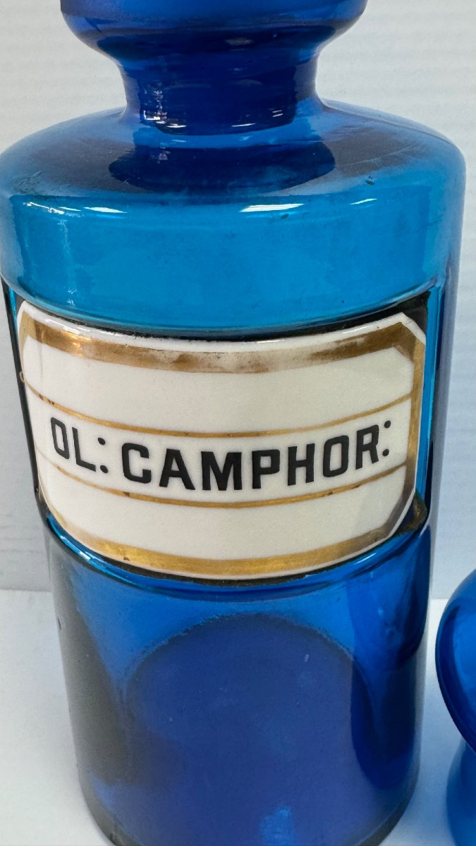 Pot De Pharmacie Bleu Avec Plaque De Porcelaine XIX°-photo-2